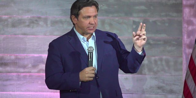 Florida Gov. Ron DeSantis rallied in support of U.S. Senate candidate Adam Laxalt in Las Vegas, Nevada, on Wednesday, April 27.(Ashley Soriano/Fox News)