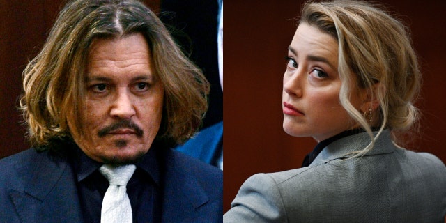 Johnny Depp and Amber Heard appear in the courtroom during the $50 million Depp vs Heard deformation trail at the Fairfax County Circuit Court April 12, 2022, in Fairfax, Virginia. 