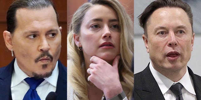 A photo combination of Johnny Depp, Amber Heard and Elon Musk.