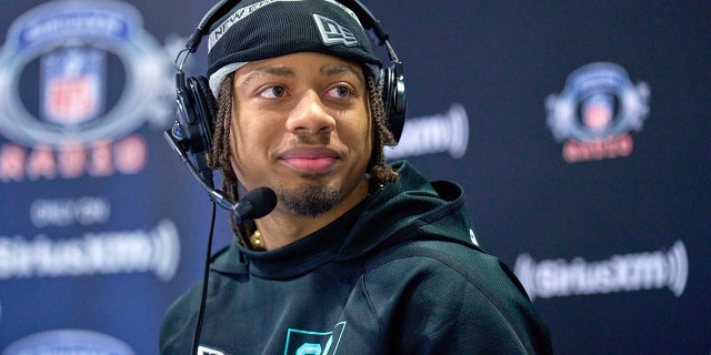 LSU defensive back Derek Stingley Jr. answers questions from the media during the NFL Scouting Combine March 5, 2022, at the Indiana Convention Center in Indianapolis.