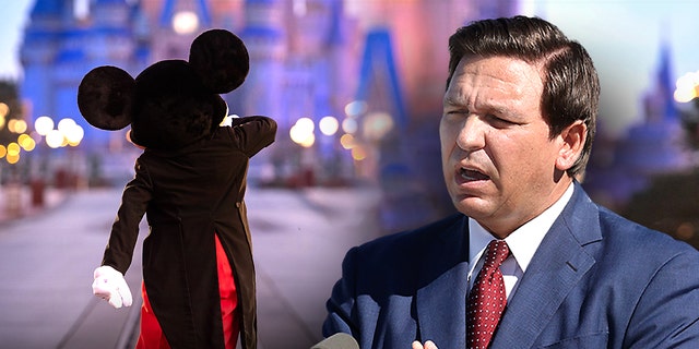 Mickey Mouse and Gov. Ron DeSantis.