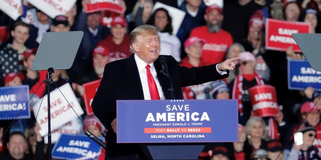 Former President Donald Trump holds a rally in Selma, North Carolina on April 9, 2022.