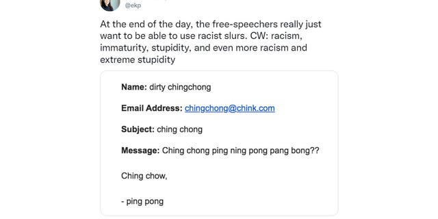 Former Reddit CEO Ellen Pao claimed in an April 5, 2022 tweet that advocates of free speech just wanted to be able to use racial slurs. (Screenshot/Twitter)