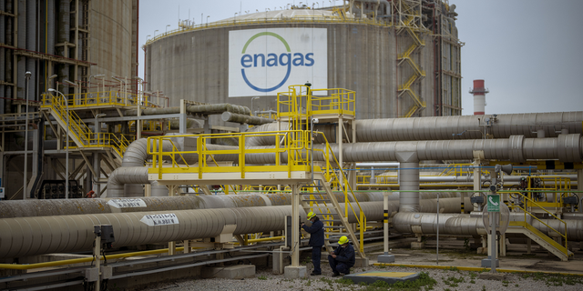 Operators work at the Enagas regasification plant, Europe's largest LNG plant, in Barcelona, ​​Spain, March 29.