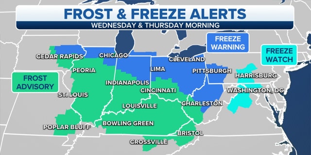 Frost and freeze alerts on Wednesday and Thursday