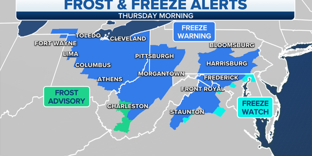 U.S. frost and freeze alerts