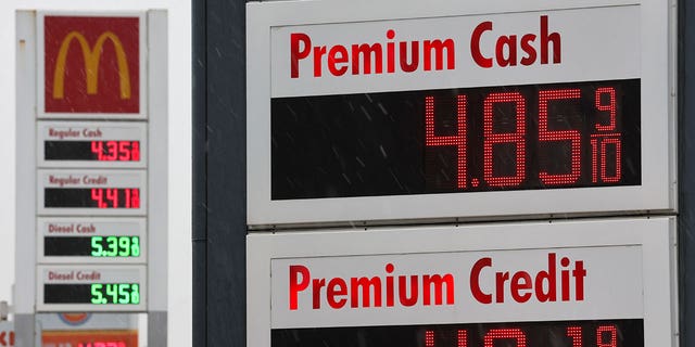 Gasoline prices are displayed at a gas station in Jersey City, New Jersey. REUTERS/Mike Segar 