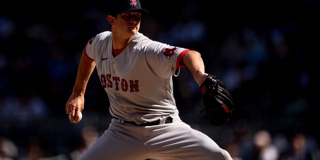 Garrett Whitlock #72 of the Boston Red Sox delivers during the sixth inning of the 2022 Major League Baseball Opening Day game against the New York Yankees on April 8, 2022 at Yankee Stadium in the Bronx borough of New York City.