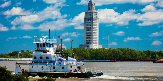 Baton Rouge, Louisiana Skyline and State Capitol on the Mississippi River. (Photo by: Visions of America/Education Images/Universal Images Group via Getty Images)