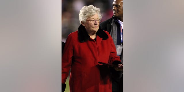 Alabama Governor Kay Ivey is presented with an award at the Alabama 7A State Championship game between the Thompson Warriors and Central-Phenix City Red Devils on December 4, 2019 at Jordan-Hare Stadium in Auburn, Alabama.  (Photo by Michael Wade/Icon Sportswire via Getty Images)
