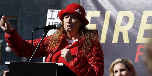 Abigail Disney speaks during a "Fire Drill Friday" climate change protest Nov. 15, 2019, in Washington, D.C.