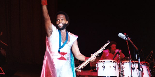 Andrew Woolfolk of Earth, Wind and Fire in March 1982 at Wembley Arena.