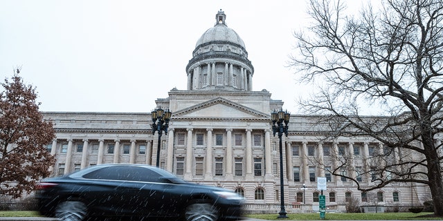 A car is seen at driving by the Capitol Building on January 16, 2021 in Frankfort, Kentucky.