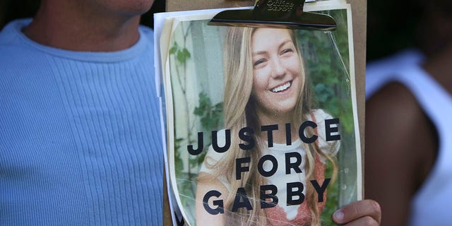 Supporters of "Justice for Gabby" gathered at the entrance of Myakkahatchee Creek Environmental Park in North Port Florida on Oct. 20, 2021.