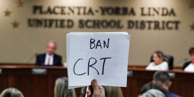 The Placentia Yorba Linda School Board in Yorba Linda, CA, discusses a proposed resolution to ban teaching critical race theory in schools on November 16, 2021.