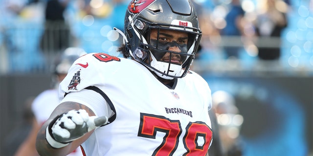 Tampa Bay Buccaneers Offensive Tackle Tristan Wirfs (78) during an NFL football game between the Tampa Bay Buccaneers and the Carolina Panthers on December 26, 2021, at Bank of America Stadium in Charlotte, N.C. 