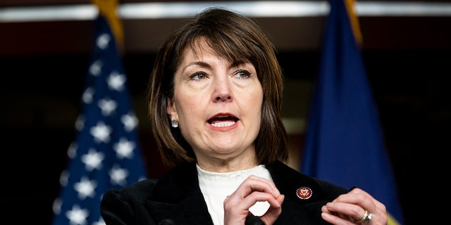 Rep. Cathy McMorris Rodgers, R-Wash., speaks during the House Republican Conference press conference on Capitol Hill Tuesday, Feb. 8, 2022.