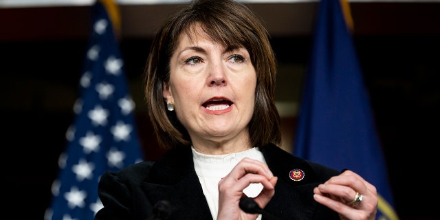 Rep. Cathy McMorris Rodgers, R-Wash., speaks during a news conference on Feb. 8, 2022.