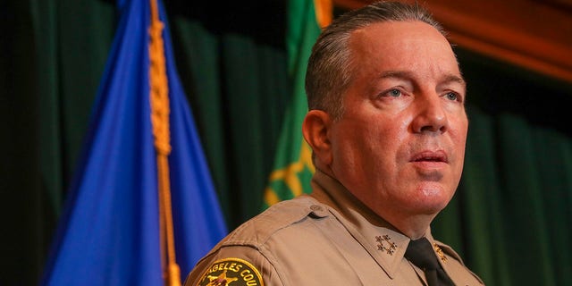 LA Sheriff Alex Villanueva gives details surrounding a weeklong, statewide operation aimed at combatting human trafficking, at a press conference held in Hall of Justice on Tuesday, Feb. 15, 2022. in Los Angeles, California. 