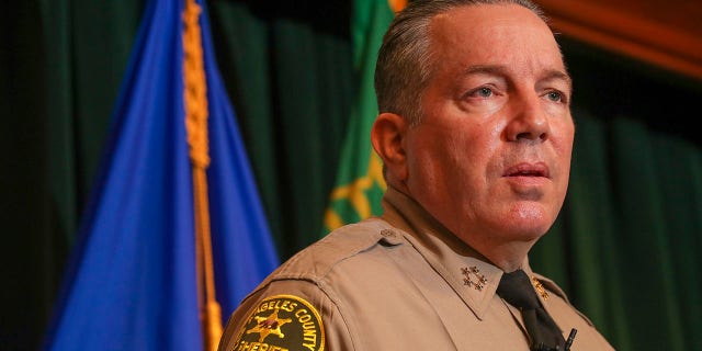 LA Sheriff Alex Villanueva gives details surrounding a weeklong, statewide operation aimed at combatting human trafficking, at a press conference held in Hall of Justice on Tuesday, Feb. 15, 2022. in Los Angeles, California. 