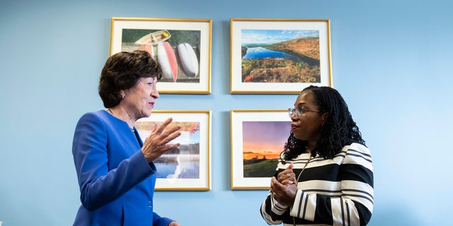 WASHINGTON, DC - MARCH 8: Supreme Court nominee Ketanji Brown Jackson meets with Sen. Susan Collins (R-ME) in Collins' office on Capitol Hill March 8, 2022 in Washington, DC. (Photo by Drew Angerer/Getty Images)