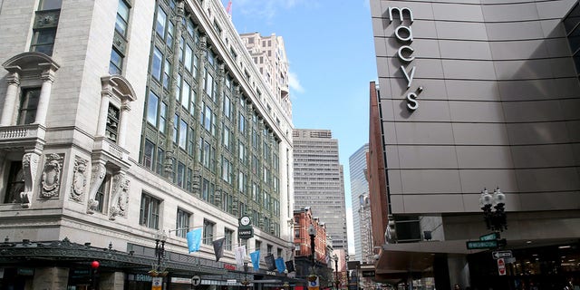 Washington and Winter Streets in Downtown Crossing on April 19, 2022, in Boston.