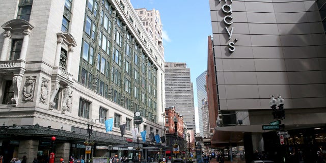 Washington and Winter Streets in Downtown Crossing on April 19, 2022, in Boston.