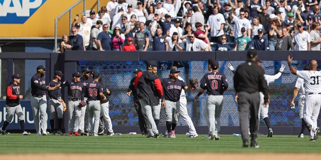 Guardians' Myles Straw taunted by Yankees fans day after ugly incident, 'worst fan base' comments 3 Members of the Cleveland Guardians react after fans throw debris on the field following Gleyber Torres #25 of the New York Yankees walk off RBI single in the bottom of the ninth inning during the game between the Cleveland Guardians and the New York Yankees at Yankee Stadium on Saturday, April 23, 2022 in New York, New York.