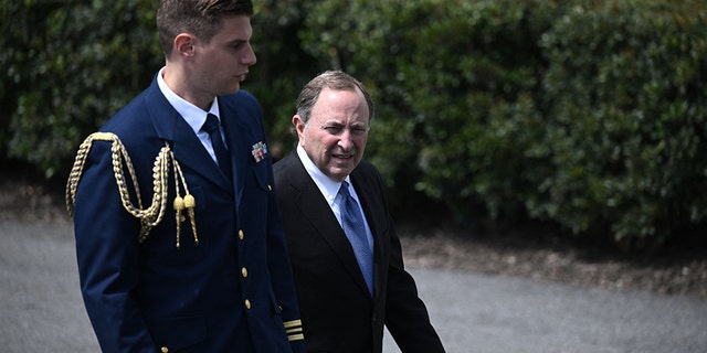 NHL Commissioner Gary Bettman arrives at a White House ceremony honoring the 2020-2021 Stanley Cup champion Tampa Bay Lightning on April 25, 2022.