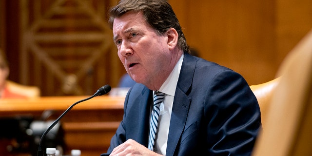 Sen. Bill Hagerty (R-TN) questions Attorney General Merrick Garland at the Capitol on April 26, 2022, in Washington, DC.