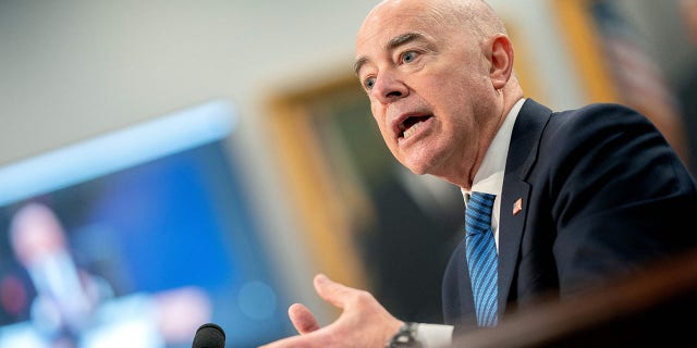 US Department of Homeland Security Secretary Alejandro Mayorkas testifies before the House Appropriations Subcommittee on Homeland Security on the Department of Homeland Securitys budget request, on Capitol Hill in Washington, DC, on April 27, 2022. (Photo by Stefani Reynolds / AFP) (Photo by STEFANI REYNOLDS/AFP via Getty Images)