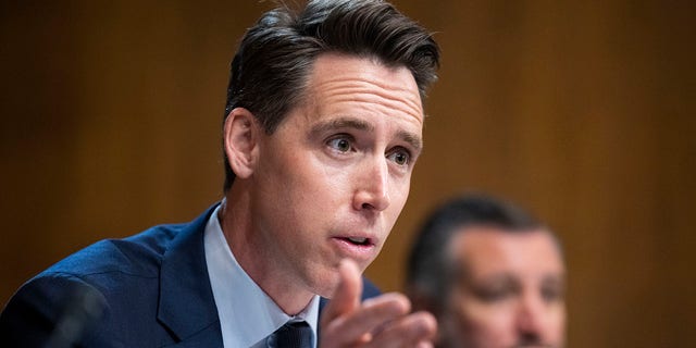 Sen. Josh Hawley asks questions during a Senate Judiciary Committee confirmation hearing Wednesday, April 27, 2022.