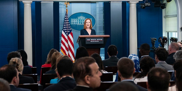 Psaki takes questions from reporters at a daily press briefing on April 29, 2022 in Washington, DC.