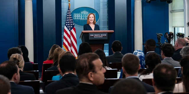 Psaki takes questions from reporters at a daily press briefing on April 29, 2022 in Washington, DC.