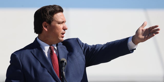 Florida Governor Ron DeSantis speaks during a press conference about the opening of a COVID-19 vaccination site at the Hard Rock Stadium on January 06, 2021, in Miami Gardens, Florida. 