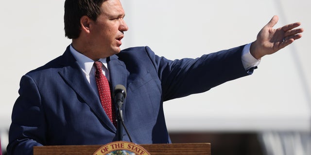 Florida Governor Ron DeSantis speaks during a press conference about the opening of a COVID-19 vaccination site at the Hard Rock Stadium on January 06, 2021, in Miami Gardens, Florida. 