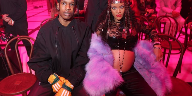 Rocky and Rihanna are seen at the Gucci show during Milan Fashion Week Fall/Winter 2022/23 in February.