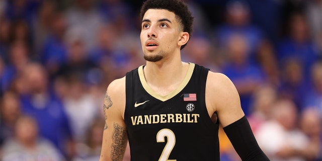 Scotty Pippen Jr. #2 of the Vanderbilt Commodores looks on during the second half against the Kentucky Wildcats in the Quarterfinal game of the SEC Men's Basketball Tournament at Amalie Arena on March 11, 2022, in Tampa, Florida.