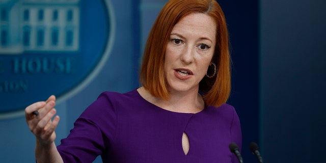 White House Press Secretary Jen Psaki talks to reporters during the daily news briefing in the Brady Press Briefing Room at the White House on April 5, 2022.