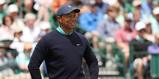 Tiger Woods looks on from the second tee during the second round of The Masters at Augusta National Golf Club on April 8, 2022 in Augusta, Ga. 
