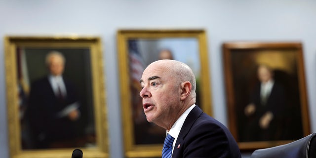 WASHINGTON, DC - APRIL 27: US Secretary of Homeland Security Alejandro Mayorkas testifies before a subcommittee on housing grants on April 27, 2022 in Washington, DC.  Mayorkas testified about the budget request for the financial year 2023 to the Department of Homeland Security. 