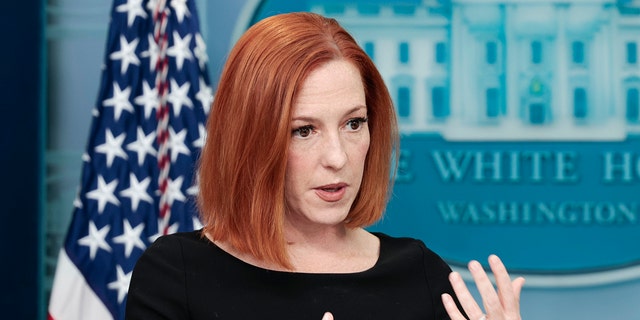 White House press secretary Jen Psaki speaks at a daily press conference in the James Brady Press Briefing Room of the White House April 27, 2022, in Washington, D.C.