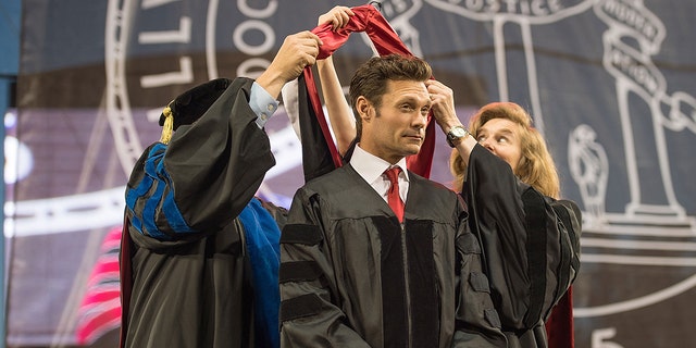 Ryan Seacrest receives an Honorary Doctor of Humane Letters degree during University of Georgia's commencement at Sanford Stadium on May 13, 2016, in Athens, Georgia. (Marcus Ingram/Getty Images)