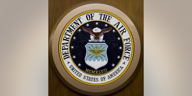 The Department of the Air Force seal hangs on the wall February 24, 2009, at the Pentagon in Washington,DC.        AFP Photo/Paul J. Richards / AFP PHOTO / Paul J. RICHARDS        (Photo credit should read PAUL J. RICHARDS/AFP via Getty Images)