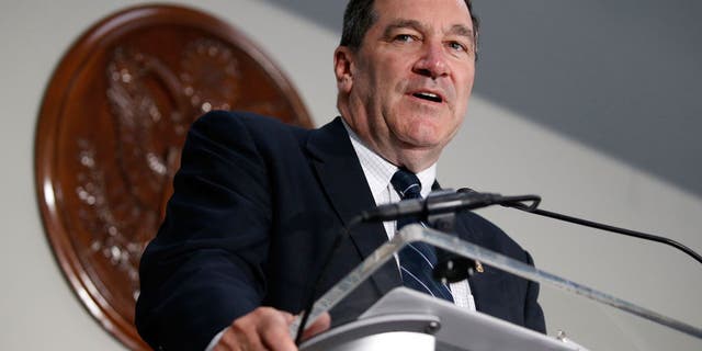 Senator Joe Donnelly speaks at the Hart Senate Building on June 14, 2017 in Washington.