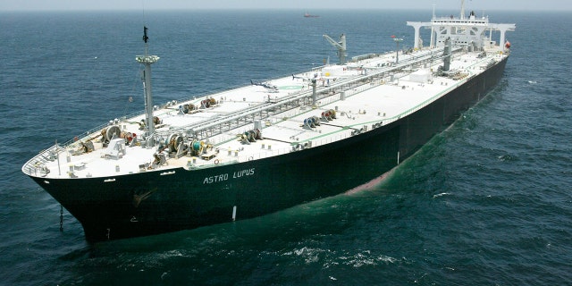 AT SEA - JULY 3: The Greek supertanker Astro Lupus lies anchored July 3, 2002, about 65 miles off the coast of Galveston, Texas. (Photo by Craig H. Hartley/POOL/Getty Images)