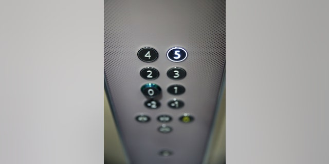 Floor buttons on elevator panel.