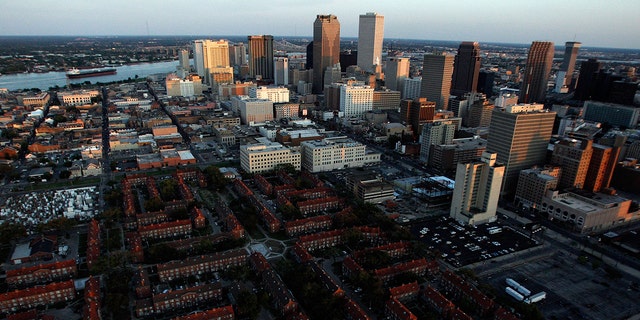 NEW ORLEANS - APRIL 28: An aerial view of downtown New Orleans, Louisiana including the Iberville housing development on April 10, 2010. 