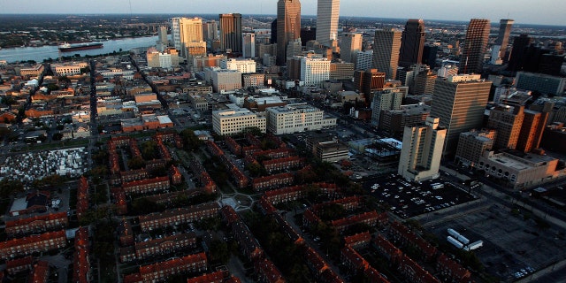 NEW ORLEANS - APRIL 28: An aerial view of downtown New Orleans, Louisiana including the Iberville housing development on April 10, 2010. 