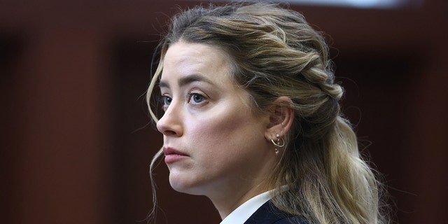 Amber Heard attends the defamation trial against her at the Fairfax County Circuit Courthouse, April 21, 2022.